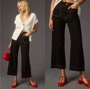Maeve The Colette Crop Wide Leg Pants Contrast Stitch Edition Black